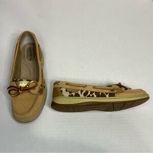 SPERRY ANGELFISH‎ LEOPARD JACQUARD SLIP-ON BOAT SHOES TOPSIDER TAN/GOLD SIZE 6.5